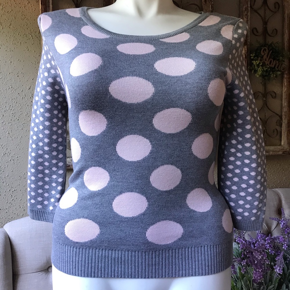 Style Me Pink Gray Polka-Dotted 3/4 Sweater